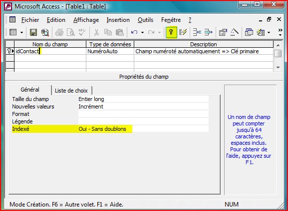 Appliquer la cl&eacute; primaire