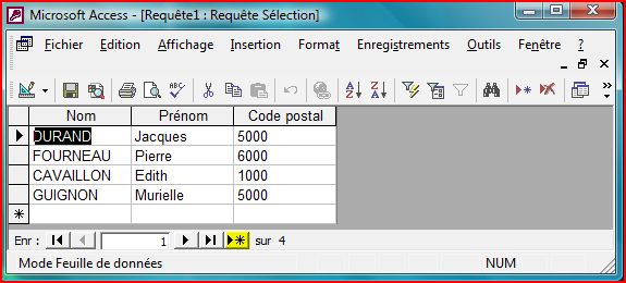 Affichage requ&ecirc;te 1