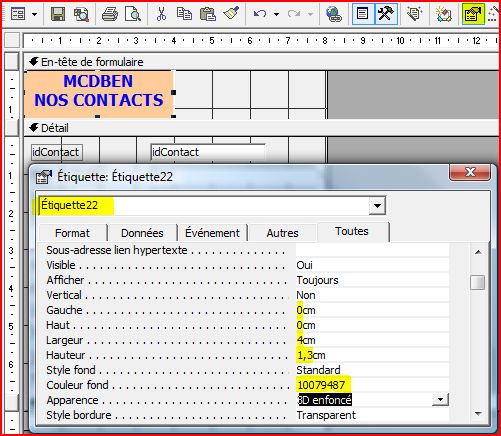 Propri�t�s de l'�tiquette