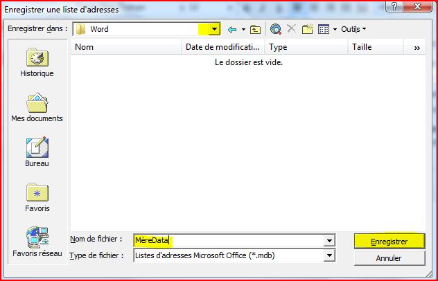 Enregistrement de la Data